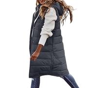 EMATOP Lang Weste Damen Winter Warm Steppweste Ärmellose Leicht Winterjacke Casual Einfarbig Longweste mit Kapuze Daunenweste Baumwolle Elegant Wintermantel Outdoor Puffer Jacke Daunenjacke