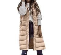 EMATOP Lang Weste Damen Winter Warm Steppweste Ärmellose Leicht Winterjacke Casual Einfarbig Longweste mit Kapuze Daunenweste Baumwolle Elegant Wintermantel Outdoor Puffer Jacke Daunenjacke