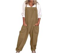 EMATOP Latzhose Damen Sommer Ärmellose Overalls Baumwolle Leinen Freizeithose Casual Einfarbig Jumpsuit Langes Weites Bein Hose mit Taschen Playsuit Loose Trägerhose Arbeitshose Oversize