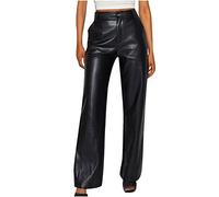 EMATOP Lederhose Damen Locker High Waist Kunstlederhose Elegant Lange Hose Einfarbig Weites Bein Freizeithose Winddicht Wasserdicht Kunstleder Leggings mit Taschen Jogginghose PU Leder Hosen