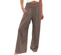 EMATOP Leinenhose Damen Sommer Leichte Weite Hose Lange Boho Sommerhose Hohe Taille Elegant Stoffhose Casual Einfarbig Freizeithose Baumwolle Leinen Palazzo Hosen mit Taschen Sporthose Frauen