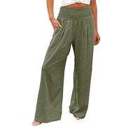 EMATOP Leinenhose Damen Sommer Leichte Weite Hose Lange Boho Sommerhose Hohe Taille Elegant Stoffhose Casual Einfarbig Freizeithose Baumwolle Leinen Palazzo Hosen mit Taschen Sporthose Frauen