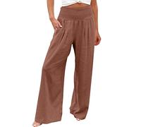EMATOP Leinenhose Damen Sommer Leichte Weite Hose Lange Boho Sommerhose Hohe Taille Elegant Stoffhose Casual Einfarbig Freizeithose Baumwolle Leinen Palazzo Hosen mit Taschen Sporthose Frauen