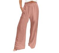 EMATOP Leinenhose Damen Sommer Leichte Weite Hose Lange Boho Sommerhose Hohe Taille Elegant Stoffhose Casual Einfarbig Freizeithose Baumwolle Leinen Palazzo Hosen mit Taschen Sporthose Frauen