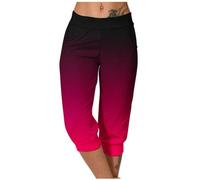 EMATOP Luftige 3/4 Sweathose Damen Elegant Sommer Freizeithose High Waist Plissee Hose Mode Farbverlauf Sommerhose Leicht Baumwolle Sporthose mit Taschen Laufhosen Frauen Vintage Caprihose