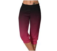 EMATOP Luftige 3/4 Sweathose Damen Elegant Sommer Freizeithose High Waist Plissee Hose Mode Farbverlauf Sommerhose Leicht Baumwolle Sporthose mit Taschen Laufhosen Frauen Vintage Caprihose