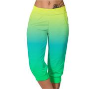 EMATOP Luftige 3/4 Sweathose Damen Elegant Sommer Freizeithose High Waist Plissee Hose Mode Farbverlauf Sommerhose Leicht Baumwolle Sporthose mit Taschen Laufhosen Frauen Vintage Caprihose