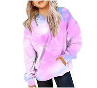 EMATOP Mädchen Batik Hoodie Freizeit Langarm Kapuzenpullover Winter Baumwolle Sweatshirt mit Kapuze Pullover Sportlich Bequem Langarmshirts Bunte Tie Dye Kapuzenpulli Tops für Kinder 4-14 Jahre