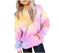 EMATOP Mädchen Batik Hoodie Freizeit Langarm Kapuzenpullover Winter Baumwolle Sweatshirt mit Kapuze Pullover Sportlich Bequem Langarmshirts Bunte Tie Dye Kapuzenpulli Tops für Kinder 4-14 Jahre