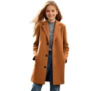 EMATOP Mädchen Lang Warm Wollmantel Langarm Einfarbig Wintermantel Klassische Mantel Mode Revers Winterjacke mit Knopfleiste & Taschen Jacke Winter Bequem Fleecejacke für Kinder 5-14 Jahre