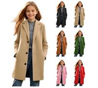 EMATOP Mädchen Lang Warm Wollmantel Langarm Einfarbig Wintermantel Klassische Mantel Mode Revers Winterjacke mit Knopfleiste & Taschen Jacke Winter Bequem Fleecejacke für Kinder 5-14 Jahre