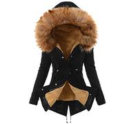 EMATOP Mantel Frauen Wintermantel Warme Winter Jacke Lange Mäntel Einfarbig Winterjacke mit Kapuze Windbreaker Gefüttert Teddyfell Dicker Fleecejacke Mode Outdoorjacke Slim fit Winterparka