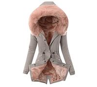 EMATOP Mantel Frauen Wintermantel Warme Winter Jacke Lange Mäntel Einfarbig Winterjacke mit Kapuze Windbreaker Gefüttert Teddyfell Dicker Fleecejacke Mode Outdoorjacke Slim fit Winterparka
