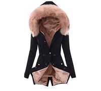 EMATOP Mantel Frauen Wintermantel Warme Winter Jacke Lange Mäntel Einfarbig Winterjacke mit Kapuze Windbreaker Gefüttert Teddyfell Dicker Fleecejacke Mode Outdoorjacke Slim fit Winterparka