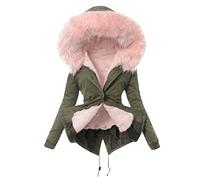 EMATOP Mantel Frauen Wintermantel Warme Winter Jacke Lange Mäntel Einfarbig Winterjacke mit Kapuze Windbreaker Gefüttert Teddyfell Dicker Fleecejacke Mode Outdoorjacke Slim fit Winterparka