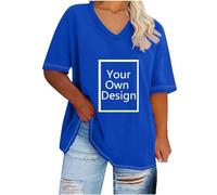 EMATOP Personalisierbares T-Shirt Damen Tops Selbst Gestalten mit Eigenem Text Bedrucken Lassen Oberteile Sommer Individuelles Shirt V-Ausschnitt Kurzarm Sommershirts Große Größe