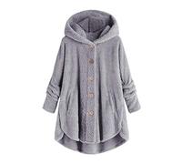 EMATOP Plüschjacke Damen Lässige Fleece Jacke Winter Warm Kapuzenjacke mit Kapuze Teddy Fleecejacke Flauschig Kuschelig Wintermantel Lang Einfarbig Fellmantel mit Taschen Mantel Kapuzenpullover