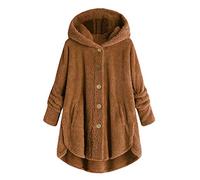 EMATOP Plüschjacke Damen Lässige Fleece Jacke Winter Warm Kapuzenjacke mit Kapuze Teddy Fleecejacke Flauschig Kuschelig Wintermantel Lang Einfarbig Fellmantel mit Taschen Mantel Kapuzenpullover