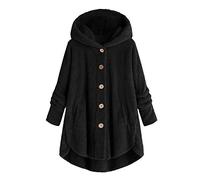EMATOP Plüschjacke Damen Lässige Fleece Jacke Winter Warm Kapuzenjacke mit Kapuze Teddy Fleecejacke Flauschig Kuschelig Wintermantel Lang Einfarbig Fellmantel mit Taschen Mantel Kapuzenpullover