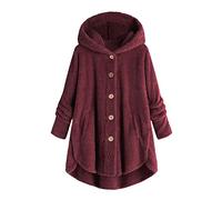 EMATOP Plüschjacke Damen Lässige Fleece Jacke Winter Warm Kapuzenjacke mit Kapuze Teddy Fleecejacke Flauschig Kuschelig Wintermantel Lang Einfarbig Fellmantel mit Taschen Mantel Kapuzenpullover