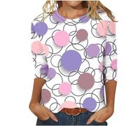 EMATOP Prime Angebote Damen Bluse Lässige 3/4 Ärmel Tshirt Elegant Baumwolle Tunika Tops Locker Rundhals Sommershirts Bunt Streifen Longshirt Vintage Sport Longbluse Oberteile