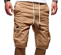 EMATOP Sommerhose Herren Kurz Baumwolle Hosen Lässig Cargo Shorts Vintage Stretch Chino Cargohose Sommer Einfarbig Sporthose mit 6 Taschen Laufshorts Elastischer Bund Bermuda Short Männer