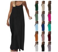 EMATOP Sommerkleid Damen Lang Elegant Maxikleid Sexy Rückenfreies Kleid Sommer Cami Strandkleid Ärmellos Spaghettiträger Boho Kleider Leicht und Luftig Freizeitkleider Einfarbig Partykleid