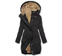 EMATOP Steppjacke Damen Warmer Lang Winterjacke Gefüttert Fleece Daunenjacke Baumwolle Elegant Pufferjacke Langarm Casual Fleecejacke mit Kapuze Wintermantel Winter Outdoor Trachtenjacke