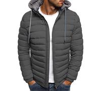 EMATOP Steppjacke Herren Winter Warm Jacke Casual Langarm Winterjacke mit Kapuze Softshelljacke Winddicht Wasserdicht Wintermantel Dicke Thermo Arbeitsjacke Baumwolle Einfarbig Daunenjacke