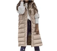 EMATOP Steppweste Damen Lang Warm Weste Casual Ärmellos Daunenweste Winter Baumwolle Longweste mit Kapuze Mäntel Fleece Einfarbig Daunenjacke Leicht Winterjacke Outdoor Puffer Jacke Winterweste