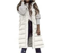 EMATOP Steppweste Damen Lang Warm Weste Casual Ärmellos Daunenweste Winter Baumwolle Longweste mit Kapuze Mäntel Fleece Einfarbig Daunenjacke Leicht Winterjacke Outdoor Puffer Jacke Winterweste