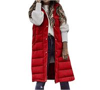 EMATOP Steppweste Damen Lang Warm Weste Casual Ärmellos Daunenweste Winter Baumwolle Longweste mit Kapuze Mäntel Fleece Einfarbig Daunenjacke Leicht Winterjacke Outdoor Puffer Jacke Winterweste