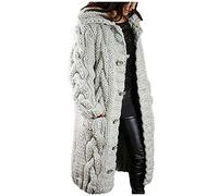 EMATOP Strickjacke Damen Lang Cardigan Grobstrick Winterjacke Einfarbige Lockere Übergangsjacke mit Kapuze Strickmantel Herbst Winter Strick Pullover Elegant Wintermäntel Pulli Sweater Mantel