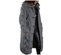 EMATOP Strickjacke Damen Lang Cardigan Grobstrick Winterjacke Einfarbige Lockere Übergangsjacke mit Kapuze Strickmantel Herbst Winter Strick Pullover Elegant Wintermäntel Pulli Sweater Mantel