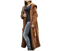EMATOP Strickjacke Damen Lang Cardigan Grobstrick Winterjacke Einfarbige Lockere Übergangsjacke mit Kapuze Strickmantel Herbst Winter Strick Pullover Elegant Wintermäntel Pulli Sweater Mantel