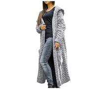 EMATOP Strickjacke Damen Lang Cardigan Grobstrick Winterjacke Einfarbige Lockere Übergangsjacke mit Kapuze Strickmantel Herbst Winter Strick Pullover Elegant Wintermäntel Pulli Sweater Mantel