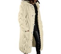 EMATOP Strickjacke Damen Lang Cardigan Grobstrick Winterjacke Einfarbige Lockere Übergangsjacke mit Kapuze Strickmantel Herbst Winter Strick Pullover Elegant Wintermäntel Pulli Sweater Mantel