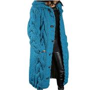 EMATOP Strickjacke Damen Langarm Open Front Cardigan Warm Dick Strickmantel mit Kapuze Übergangsjacke Casual Einfarbig Winterjacke Gestrickt Baumwolle Mantel knöpfen Taschen Jacke Outwear