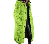 EMATOP Strickjacke Damen Langarm Open Front Cardigan Warm Dick Strickmantel mit Kapuze Übergangsjacke Casual Einfarbig Winterjacke Gestrickt Baumwolle Mantel knöpfen Taschen Jacke Outwear