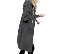 EMATOP Sweatjacke Damen Lang Hoodie Jacke Casual Lose Sweatshirt mit Kapuze Cardigan Warm Langarm Kapuzenjacke Einfarbig Elegant Fleecejacke Zip Kapuzenpullover Mantel mit Taschen Outwear