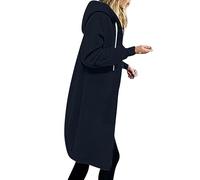 EMATOP Sweatjacke Damen Lang Hoodie Jacke Casual Lose Sweatshirt mit Kapuze Cardigan Warm Langarm Kapuzenjacke Einfarbig Elegant Fleecejacke Zip Kapuzenpullover Mantel mit Taschen Outwear