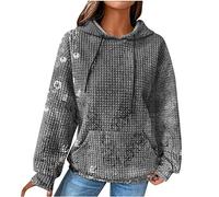 EMATOP Sweatshirt Damen Langarm Warme Pullover mit Kapuze Pulli Oberteile Baumwolle Vintage Hoodie Causal Sport Kapuzenpullover Mode Waffel Kapuzenpulli Langarmshirt Tops Sale online