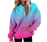 EMATOP Sweatshirt Damen mit Kapuze Langarm Hoodies Warm Gefüttert Kapuzenpullover Bunte Farbverlauf Pullover mit Taschen Langarmshirt Herbst Winter Sport Hoodie Weich Bequem Sweatjacke