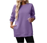 EMATOP Sweatshirts für Damen Casual Langarm Oberteile Tops Elegant Langarmshirt Rundhals Basic Pullover Baumwolle Leicht Pulli Longshirt mit Taschen Sportshirt Bequem Einfarbig Longpullover