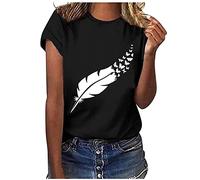 EMATOP T Shirt Damen Sommer Oberteil Tops Lässig Basic Kurzarm Sommershirt Rundhals Lose Tunika Longshirt Elegant Baumwolle Bluse Tshirt Blumen Druck Sportshirt Teenager Mädchen Sweatshirt