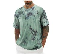 EMATOP T Shirt Herren Sommer Baumwolle Kurzarm Tshirt Rundhals Basic Sportshirt Lässig Lose Oberteile Tie Dye Muster T-Shirts Leicht Bequem Wandershirt Tops Vintage Laufshirt Freizeitshirt