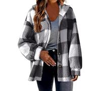 EMATOP Teddy Fleece Mantel Damen Karierte Kapuzenjacke Flauschig Warm Winterjacke Lose Sport Plüschjacke Langarm Elegant Sweatshirt Jacke mit Kapuze Sportjacke Hemdjacke befristetes angebot heute