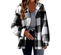 EMATOP Teddy Fleece Mantel Damen Karierte Kapuzenjacke Flauschig Warm Winterjacke Lose Sport Plüschjacke Langarm Elegant Sweatshirt Jacke mit Kapuze Sportjacke Hemdjacke black friday angebote 2023
