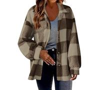 EMATOP Teddy Fleece Mantel Damen Karierte Kapuzenjacke Flauschig Warm Winterjacke Lose Sport Plüschjacke Langarm Elegant Sweatshirt Jacke mit Kapuze Sportjacke Herbst Winter Hoodie Hemdjacke