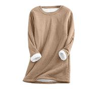 EMATOP Thermo Pullover Damen Fleece Warm Sweatshirt ohne Kapuze Oberteil Shirts Casual Lose Unterhemd Einfarbig Rundhals Langarmshirt Herbst Winter Baumwolle Longpullover Weich Bequem Outwear